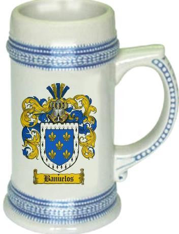 Banuelos family crest stein coat of arms tankard mug