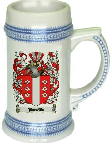 Banville family crest stein coat of arms tankard mug