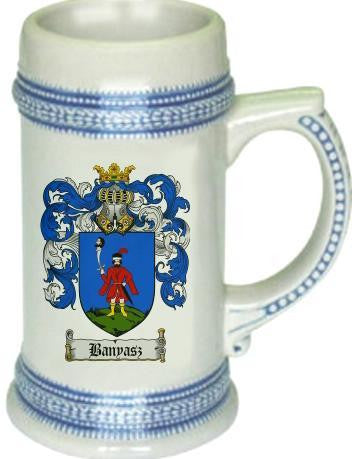 Banyasz family crest stein coat of arms tankard mug