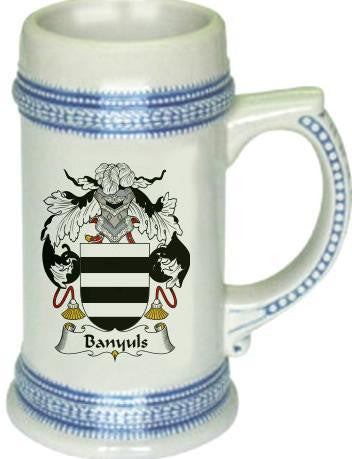 Banyuls family crest stein coat of arms tankard mug