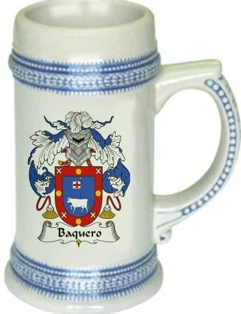 Baquero family crest stein coat of arms tankard mug