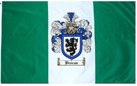 Brocus family crest coat of arms flag