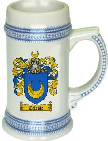 Celeste family crest stein coat of arms tankard mug