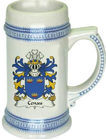 Cenau family crest stein coat of arms tankard mug