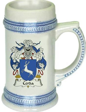 Cerda family crest stein coat of arms tankard mug