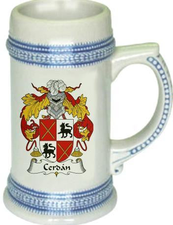 Cerdan family crest stein coat of arms tankard mug
