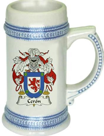 Ceron family crest stein coat of arms tankard mug