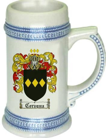 Cerveau family crest stein coat of arms tankard mug