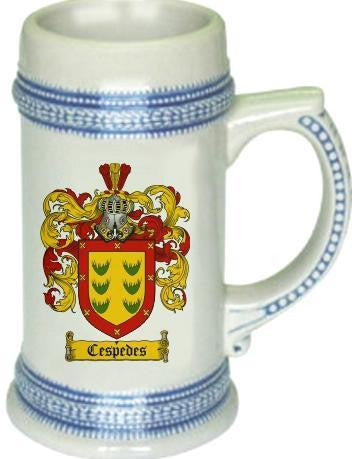 Cespedes family crest stein coat of arms tankard mug