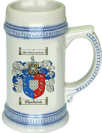 Chadwick family crest stein coat of arms tankard mug