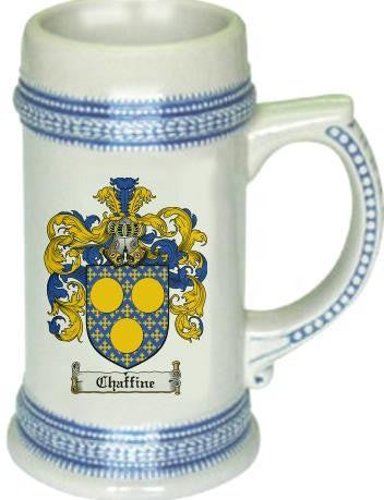 Chaffine family crest stein coat of arms tankard mug