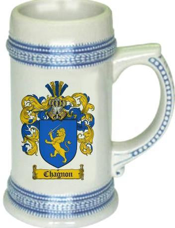 Chagnon family crest stein coat of arms tankard mug