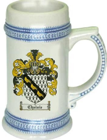 Chainie family crest stein coat of arms tankard mug