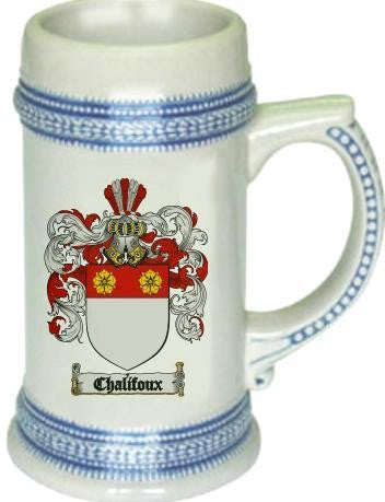 Chalifoux family crest stein coat of arms tankard mug