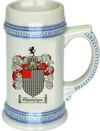 Champigne family crest stein coat of arms tankard mug