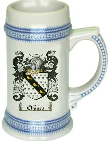 Chaney family crest stein coat of arms tankard mug
