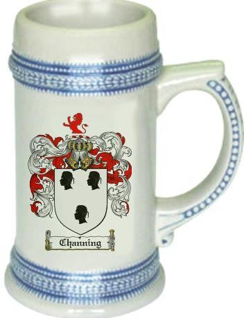 Channing family crest stein coat of arms tankard mug