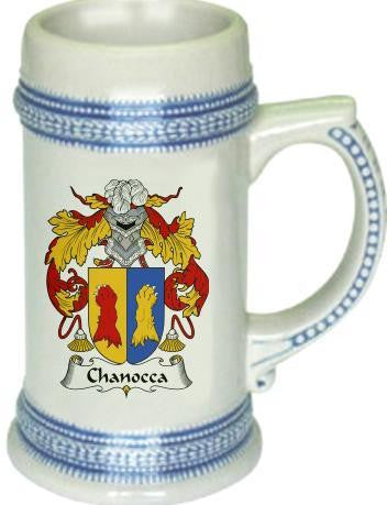 Chanocca family crest stein coat of arms tankard mug