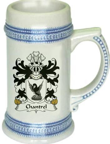 Chantrel family crest stein coat of arms tankard mug