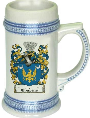Chapius family crest stein coat of arms tankard mug