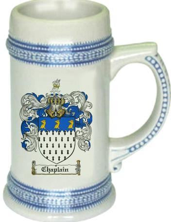 Chaplain family crest stein coat of arms tankard mug