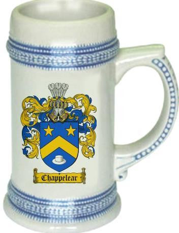 Chappelear family crest stein coat of arms tankard mug