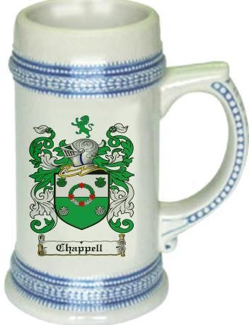 Chappell family crest stein coat of arms tankard mug