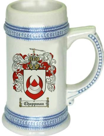 Chappman family crest stein coat of arms tankard mug