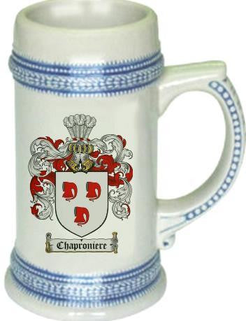 Chaproniere family crest stein coat of arms tankard mug