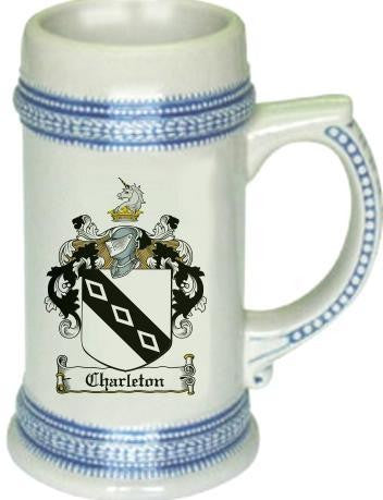 Charleton family crest stein coat of arms tankard mug