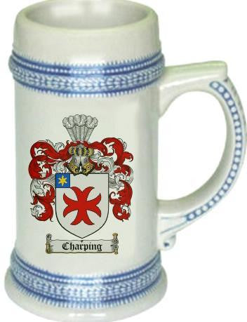 Charping family crest stein coat of arms tankard mug