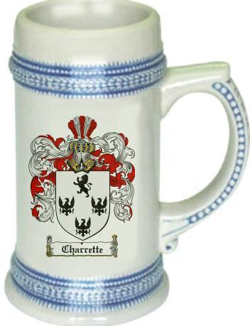 Charrette family crest stein coat of arms tankard mug