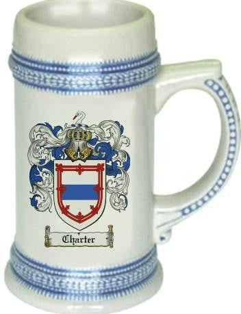 Charter family crest stein coat of arms tankard mug