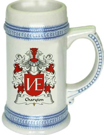 Charyton family crest stein coat of arms tankard mug