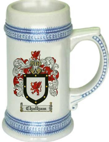 Chatham family crest stein coat of arms tankard mug
