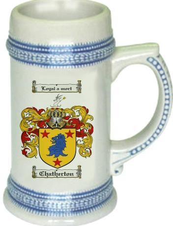 Chatherton family crest stein coat of arms tankard mug