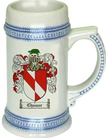 Chaucer family crest stein coat of arms tankard mug
