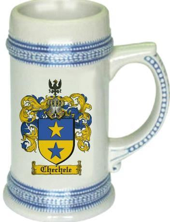 Chechele family crest stein coat of arms tankard mug