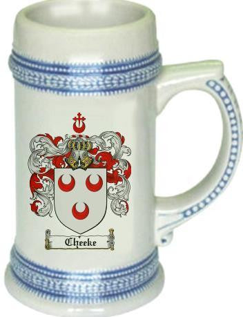 Cheeke family crest stein coat of arms tankard mug