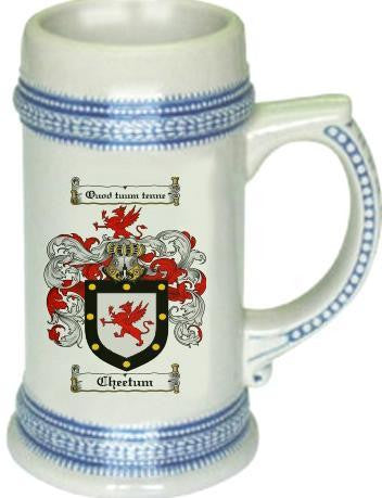 Cheetum family crest stein coat of arms tankard mug