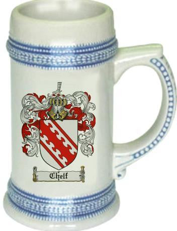 Chelf family crest stein coat of arms tankard mug