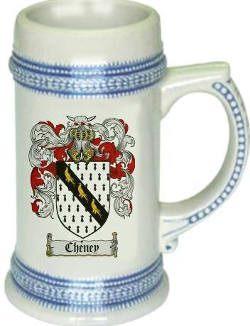 Cheney family crest stein coat of arms tankard mug