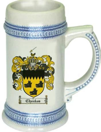 Chenkes family crest stein coat of arms tankard mug