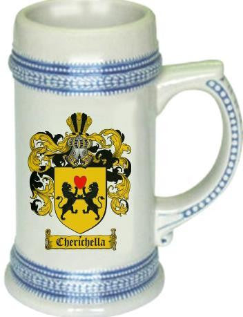 Cherichella family crest stein coat of arms tankard mug