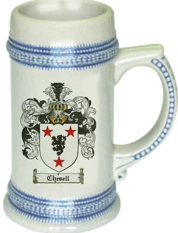 Chesell family crest stein coat of arms tankard mug