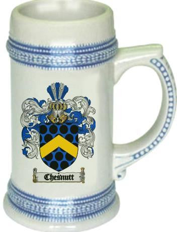 Chesnutt family crest stein coat of arms tankard mug