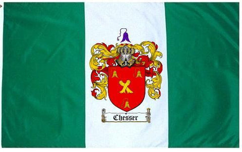 Chesser family crest coat of arms flag