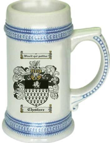 Chestare family crest stein coat of arms tankard mug