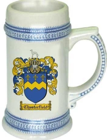 Chesterfield family crest stein coat of arms tankard mug