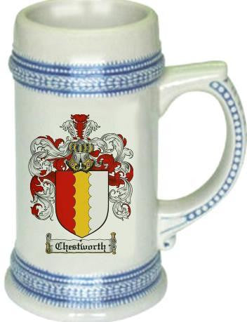 Chestworth family crest stein coat of arms tankard mug